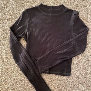 American Eagle Charcoal Grey Ribbed Long Sleeve Mock Neck Top